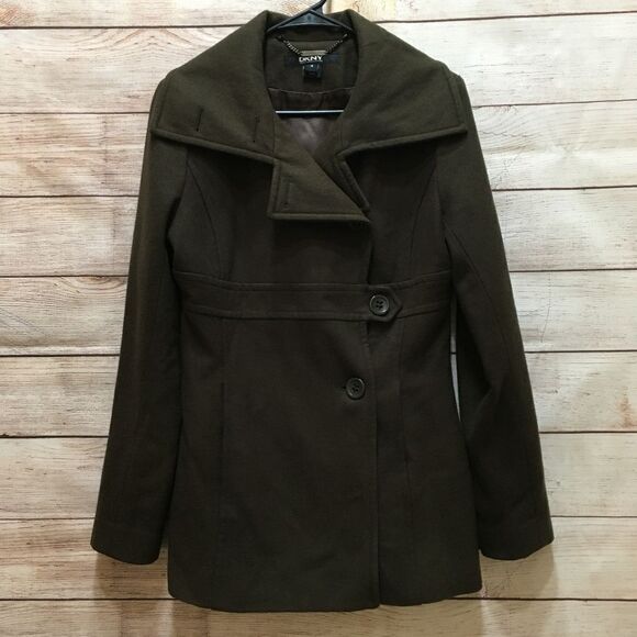 ‎DKNY WOOL COAT IN OLIVE GREEN - Picture 4 of 13
